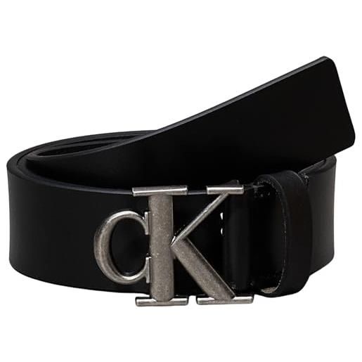 Calvin Klein uomo cintura monogram plaque 3,5 cm cintura in pelle, nero (black/antique silver), 120 cm