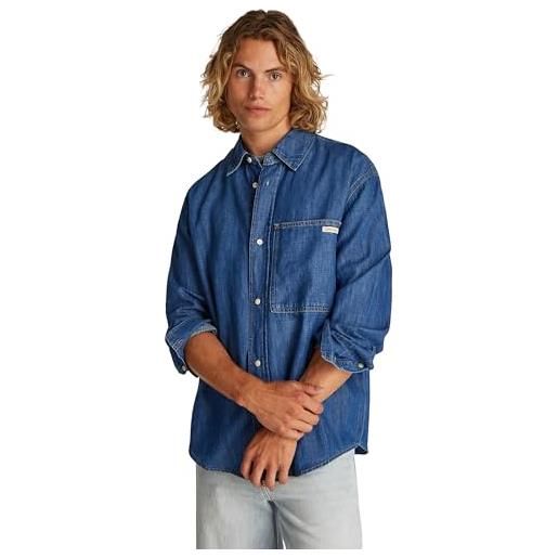 Calvin Klein uomo giacca in jeans linear denim regular fit, blu (denim medium), l