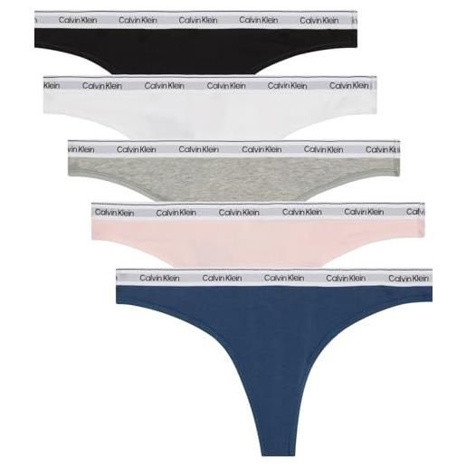 Calvin Klein donna perizomi confezione da 5 thong low-rise cotone elasticizzato, multicolore (black/white/grey heather/potpourri/), l