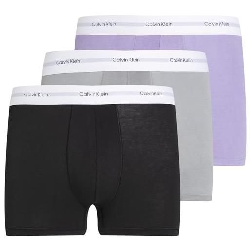 Calvin Klein uomo pantaloncini boxer confezione da 3 con fascia con logo, multicolore (black, ash, lilac quartz), s