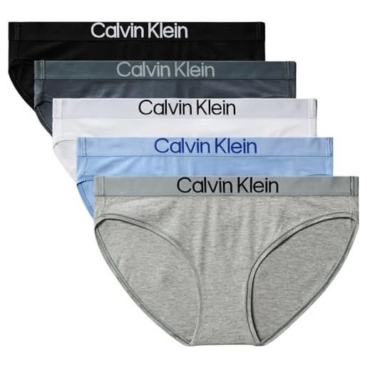 Calvin Klein donna slip taglio bikini confezione da 5 con fascia con logo, multicolore (black/white/grey heather/frozen fio), s