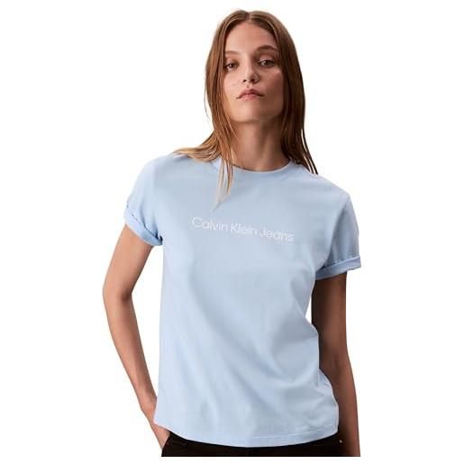Calvin Klein donna t-shirt maniche corte logo classic regular fit, blu (cerulean), l