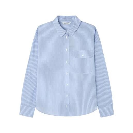 Springfield oversized striped shirt with front pocket blouse, blu, s donna