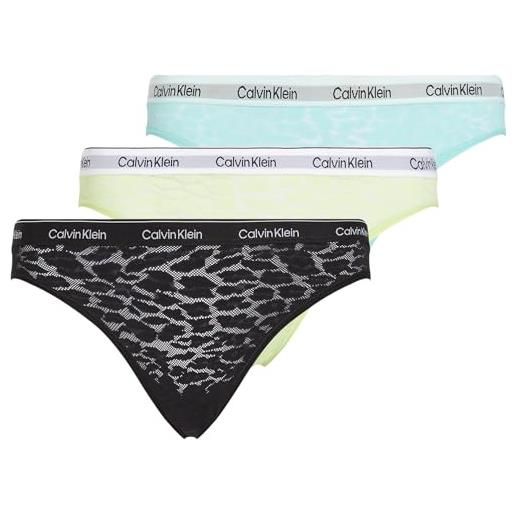 Calvin Klein donna slip taglio bikini confezione da 3 low-rise intimo, multicolore (black/highline green/beau blue), xl
