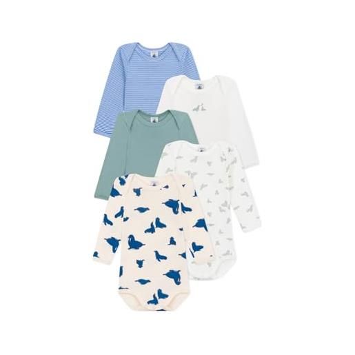 Petit Bateau a0ccs noi body a maniche lunghe, variante 1, 3 mesi (pacco da 5) unisex-bimbi