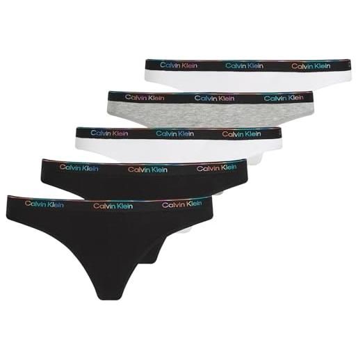 Calvin Klein donna perizomi confezione da 5 con logo, multicolore (black/white/black/gry htr/white), m