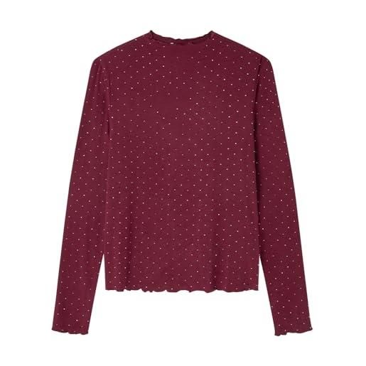 Springfield ls strass top with turtle neckline t shirt, vino, m donna