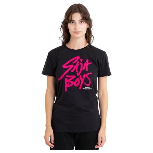 KPop Demon Hunters k-pop demon hunters - saja boys pink logo ladies t shirt, black, small