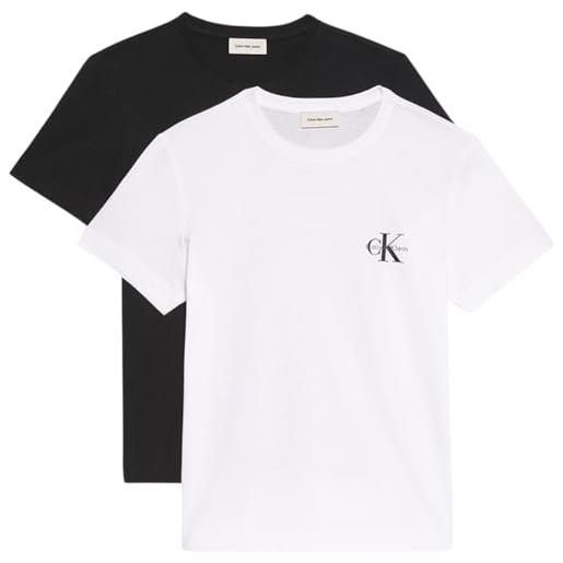 Calvin Klein donna t-shirt maniche corte confezione da 2 logo tee con scollo rotondo, multicolore (black/brilliant white), l