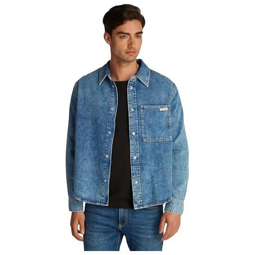Calvin Klein uomo camicia in jeans regular denim shirt taschino sul petto, blu (denim light), s