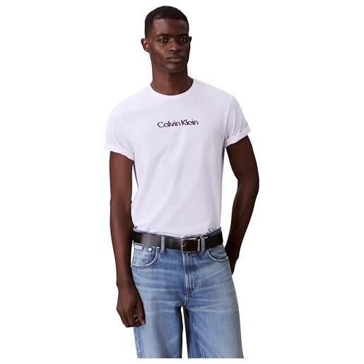 Calvin Klein uomo t-shirt maniche corte glitched logo classic tee in cotone, bianco (brilliant white), m
