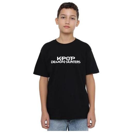 KPop Demon Hunters k-pop demon hunters - white logo kids t shirt, black, 12-13 years