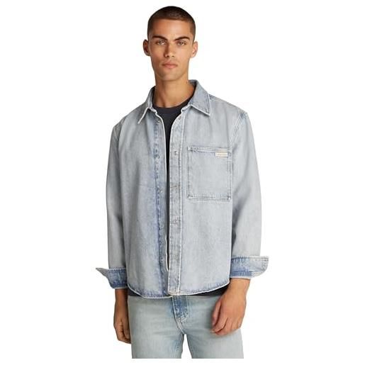 Calvin Klein uomo camicia in jeans regular denim shirt taschino sul petto, blu (denim light), s