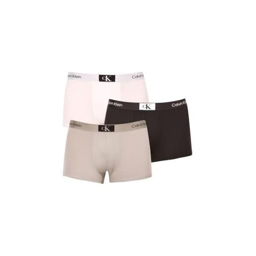 Calvin Klein pantaloncini boxer confezione da 3 uomo low rise trunks elasticizzati, multicolore (black/authentic grey/white), s