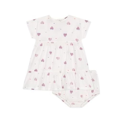 Petit Bateau a0clg, abito a maniche corte e bloomer bimba 0-24, ecrù/multicolore, 12 mesi