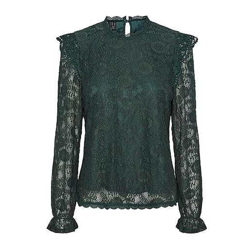 PIECES pcolline ls lace top noos bc camicia da donna, trekking green, xl