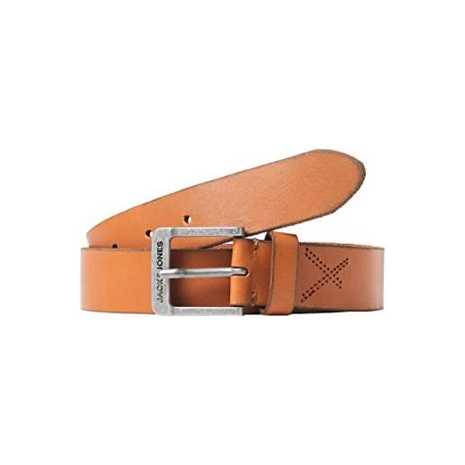 JACK & JONES jacrock - cintura in pelle da uomo noos, cognac, 105 cm