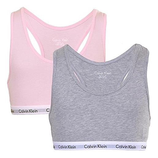 Calvin Klein reggiseni a bralette donna confezione da 2 elasticizzati, multicolore (grey heather/unique), 8-10 anni