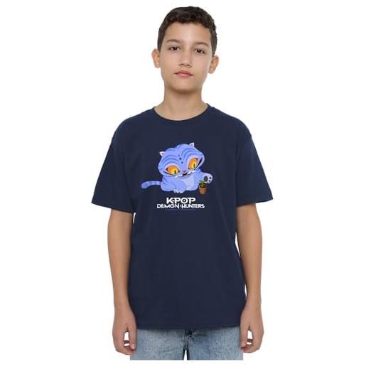 KPop Demon Hunters k-pop demon hunters - cute derpy tiger cartoon kids t shirt, navy, 3-4 years