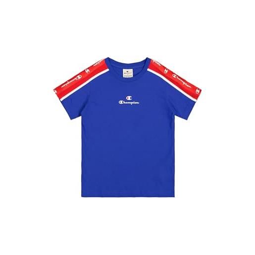 Champion legacy retro sport b (306859) -taped ss crewneck t-shirt, blu profondo (bai/crd/wht), 7-8 anni bambino