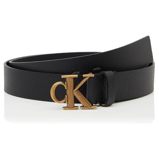 Calvin Klein monogram buckle fixed belt 35mm lv04g7025g cinture, black (black/antique brass), 110 cm adulto