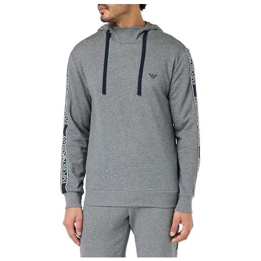 Emporio Armani iconic terry hooded sweater long sleeves, t-shirt uomo, grigio (medium melange grey), xl