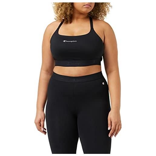 Champion c-tech -quick dry metallic small logo thin shoulder medium support reggiseno sportivo, donna, nero, l