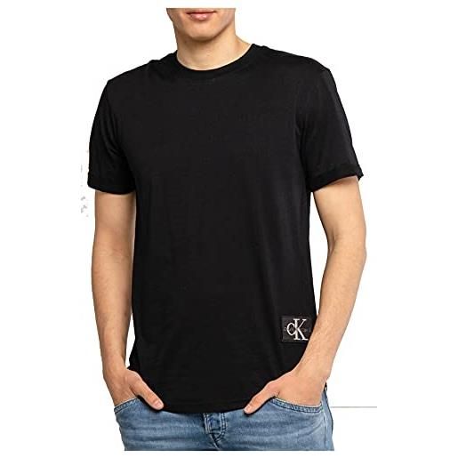 Calvin Klein jeans t-shirt maniche corte uomo badge turn up sleeve scollo rotondo, nero (ck black), xs