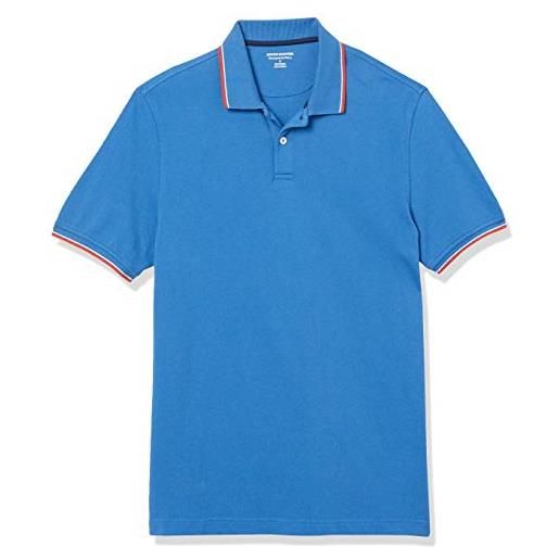 Amazon Essentials polo in piqué di cotone slim uomo, blu thin stripe, xs