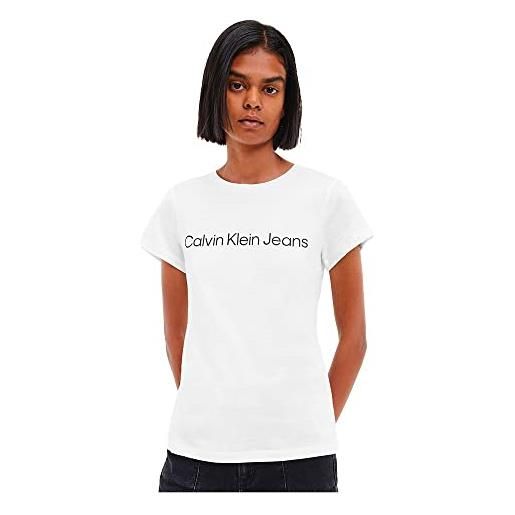 Calvin Klein Jeans calvin klein donna t-shirt maniche corte core logo slim fit tee scollo rotondo, bianco (bright white), xs