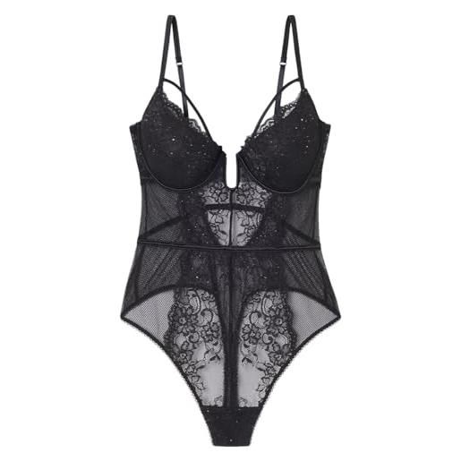 Women'secret body sequins lace collection, nero, 95b donna