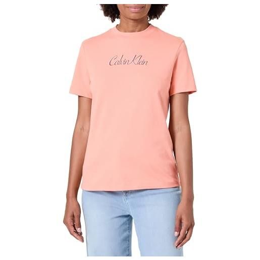 Calvin Klein donna t-shirt maniche corte classic logo tee in cotone, rosa (powder orange), s