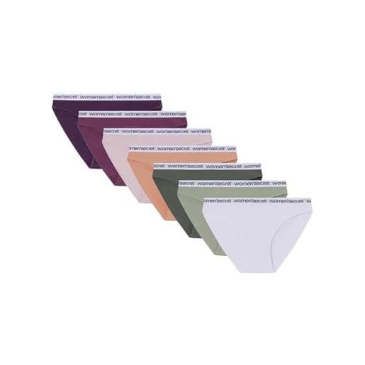 Women'secret pack 7 bragas hipster logo brief, bianco, m donna