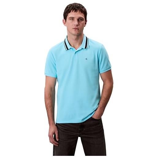 Calvin Klein ss monogram pique tipped polo lv04rc276g, polo, uomo, blu (atmosphere blue), l