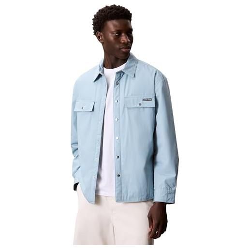 Calvin Klein uomo giacca-camicia cotton filled con bottoni a pressione, blu (stone blue), m