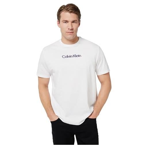 Calvin Klein uomo t-shirt maniche corte glitched logo classic tee in cotone, bianco (brilliant white), l