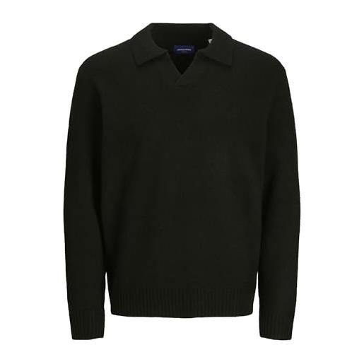 Jack & jones s jorollie knit ls polo da uomo, nero, m