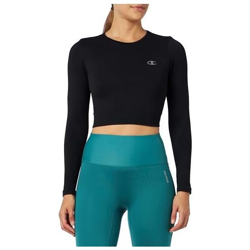Champion athletic athletic c-sport w - rib seamless l-s crewneck top t-shirt, nero, donna fw23