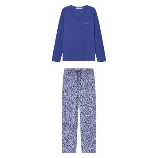 Women'secret pijama largo daily ice collection pyjama, blu, xs donna