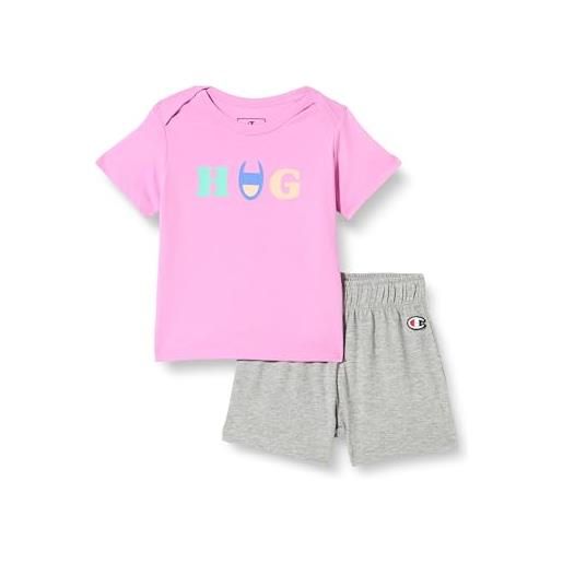 Champion legacy icons td-newborn happy graphic crewneck t-shirt & shorts completo, rosa ciclamino/grigio melange chiaro, 3-6 bimbo