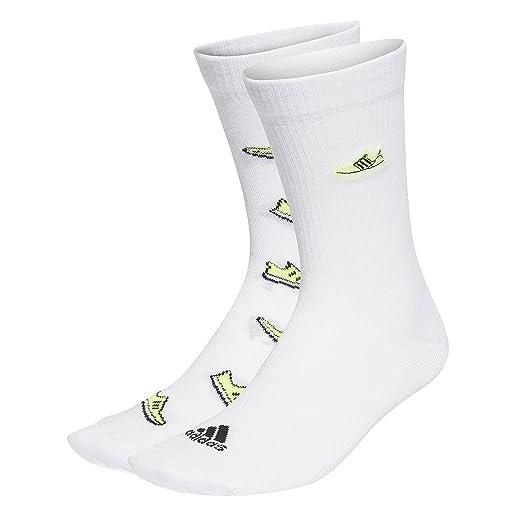 adidas run x ultraboost shoe love graphic socks 2 pairs, calzini unisex - adulto, white/lucid lemon/black, 43-45