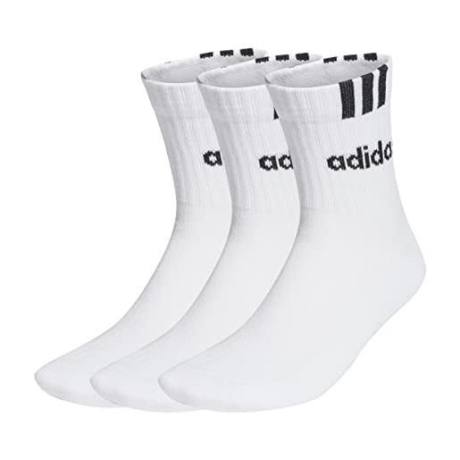 adidas mixte 3-stripes linear half-crew cushioned socks 3 pairs, white / black, 42-45