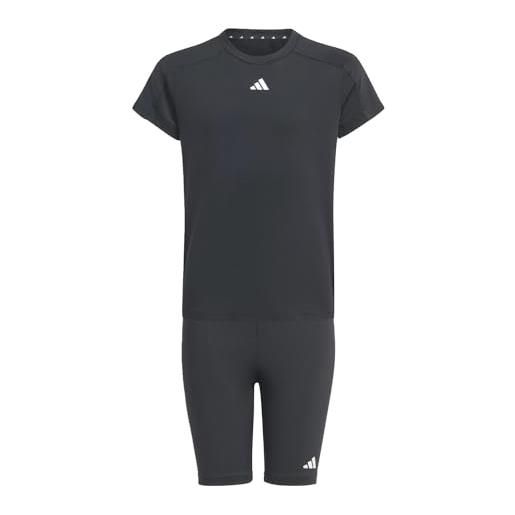adidas bambina train essentials tee and shorts set kids, black/white, 13-14 years