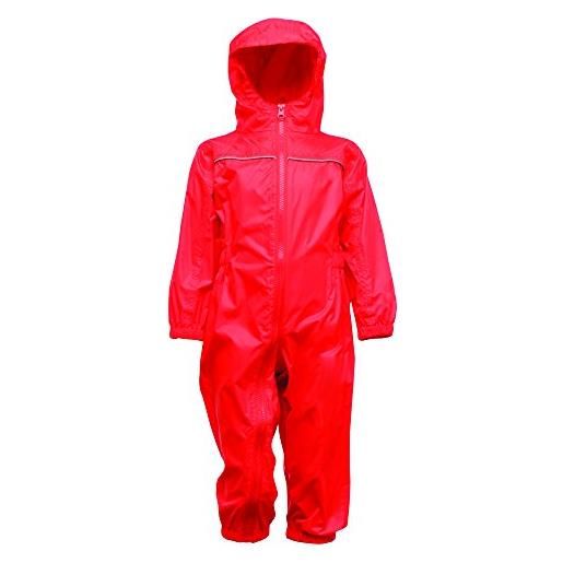 Regatta professional kids paddle waterproof & breathable lightweight all-in-one rain suit with safety reflective detail, tuta impermeabile ragazzi, rosso classico, size: 60-72