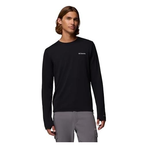 Columbia tech trail utility warm ls crew knit top, materiale traspirante, controllo degli odori, fori per i pollici, poliestere riciclato, upf 50 - da uomo