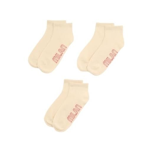 A.C. Milan calzini corti con logo, pacco da 3 paia, prodotto ufficiale, donna, bianco, 37/40