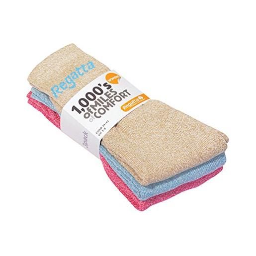 Regatta, 3 paia di calzini da donna, rosa, blu, farina d'avena bright blush marl taglia unica