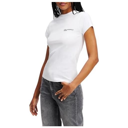 KARL LAGERFELD JEANS jeans karl lagerfeld, donna, t-shirt con logo essenziale a maniche corte slim, vestibilità slim, bianco, m