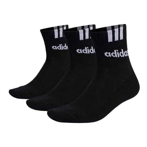 adidas mixte enfant 3-stripes linear half-crew cushioned socks 3 pairs, black/white, 7-8 years