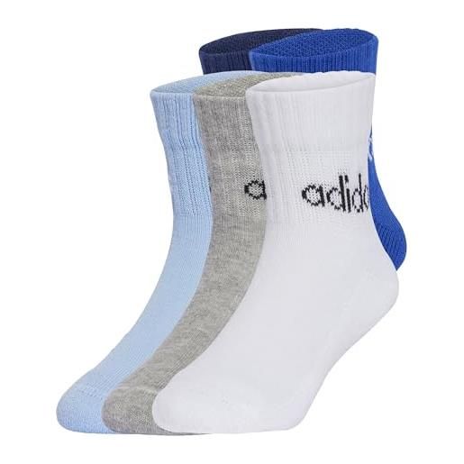 adidas linear kids ankle socks 5pp, calze uomo unisex - bambini, dark blue/team royal blue/glow blue/medium grey heather, 